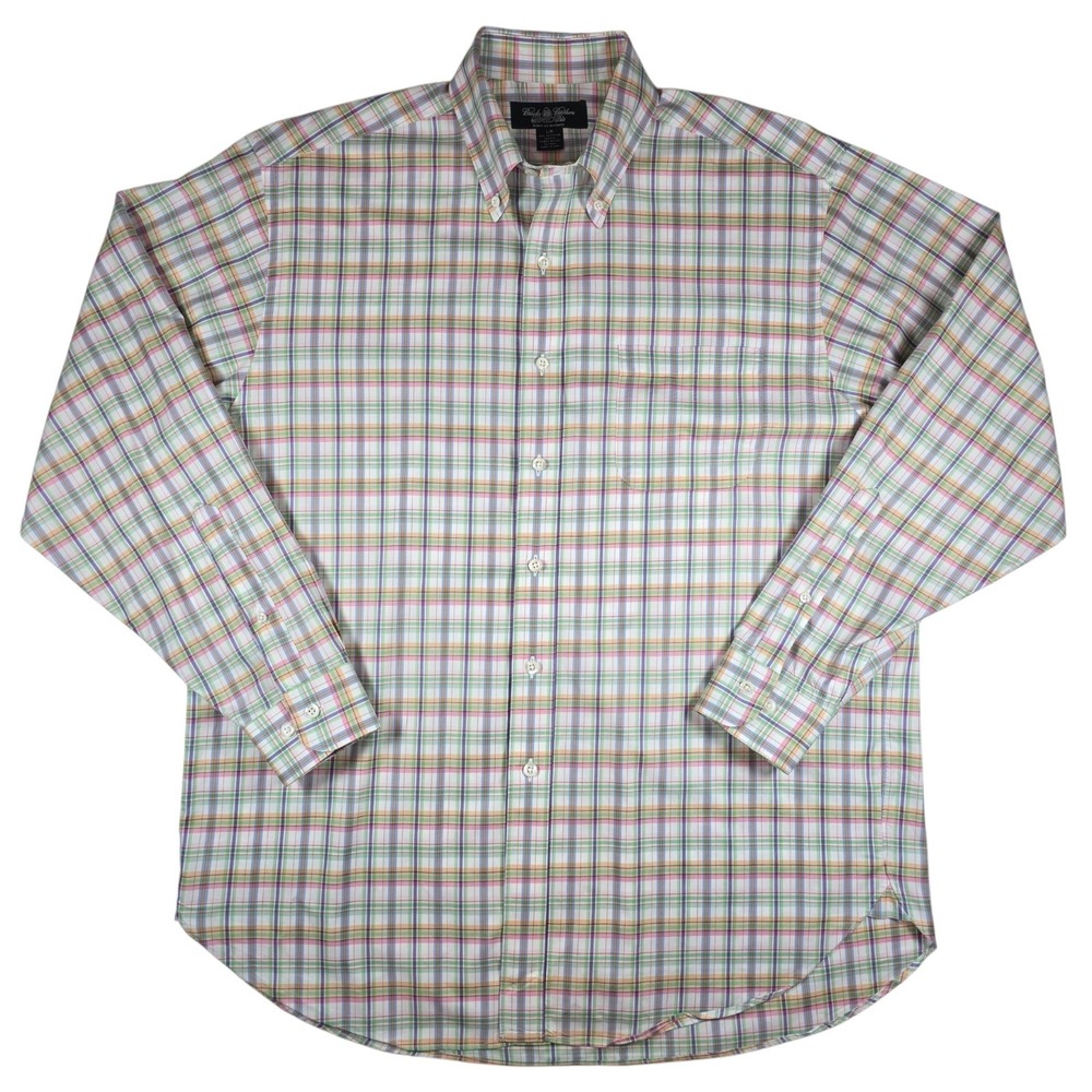 Brooks Brothers Country Club USA White Green Multicolor Plaid L/S Shirt Men's L